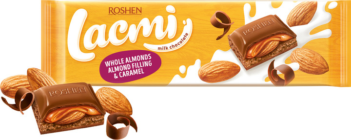 Шоколад Lacmi молочний мигдаль карамель 300г